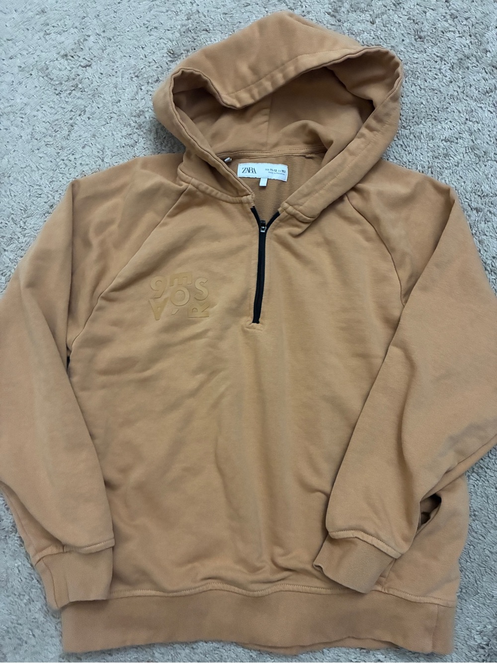 Zara Tan Hooded Half-Zip Sweatshirt